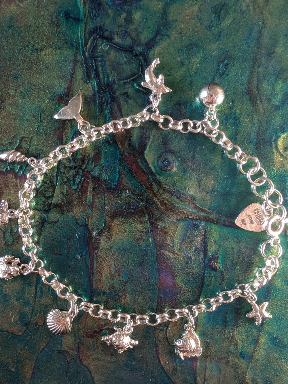 8" 925 Solid Sterling Silver Mini Sea Creature Ocean Charm Bracelet - Picture 10 of 10